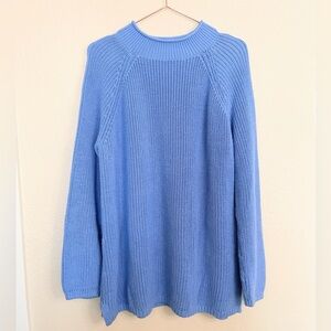 Talbots Blue 100% Cotton Knit Sweater Women’s XL Ribbed Mock Neck Cozy Basic